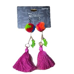 Disney Coco Cactus Pom Pom Dangling Earrings - Pink Green Orange Blue Super Cute